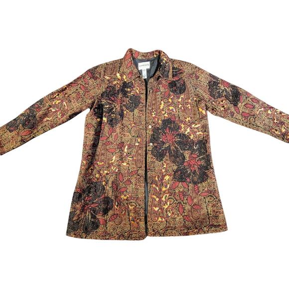 Chico's Floral Print Duster Button-Front Shacket Jacket Multicolor Womens Size 2 - Picture 1 of 9